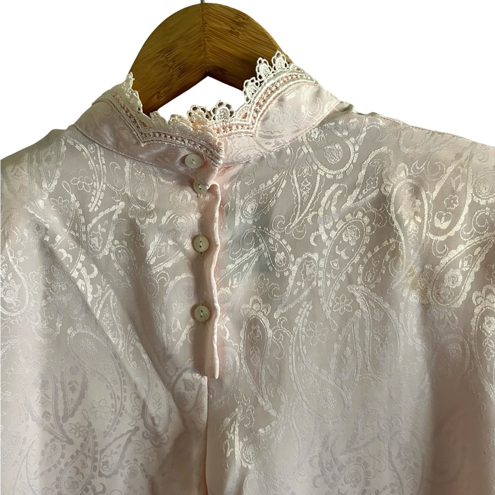 Vtg 1980’s New Edition Pink Silky Secretary Victorian Paisley Lace Blouse Sz 14 - Picture 5 of 10